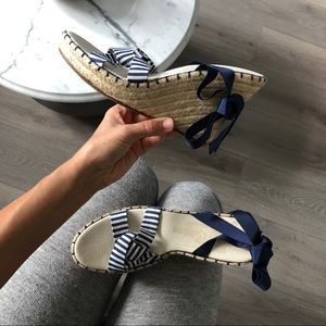 Vintage JUICY COUTURE espadrille navy white heel stripe 10